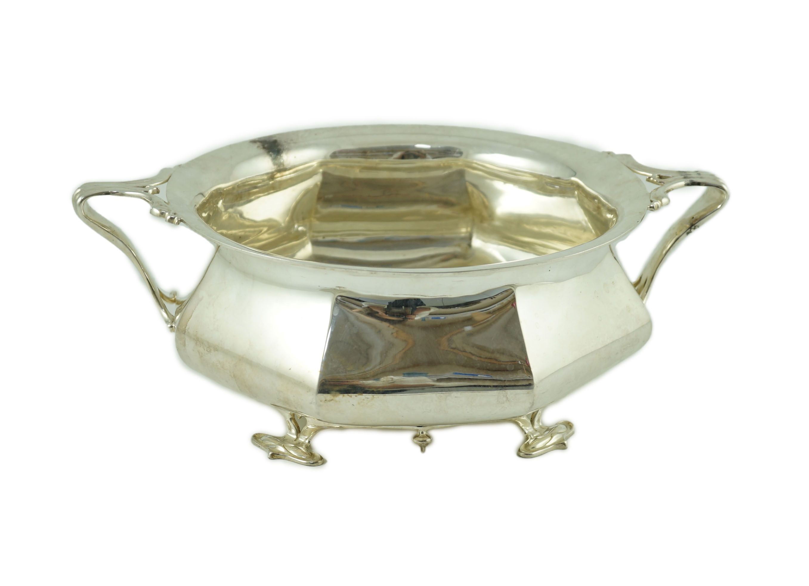 An Edwardian Art Nouveau Scottish silver two handled fruit bowl, by Hamilton & Inches